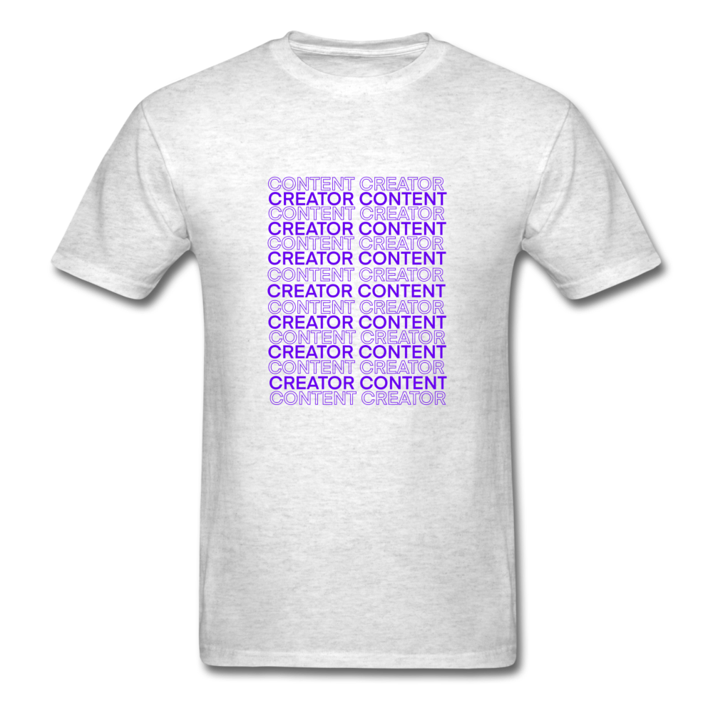 Creator Content tee (purple lettering) - light heather gray