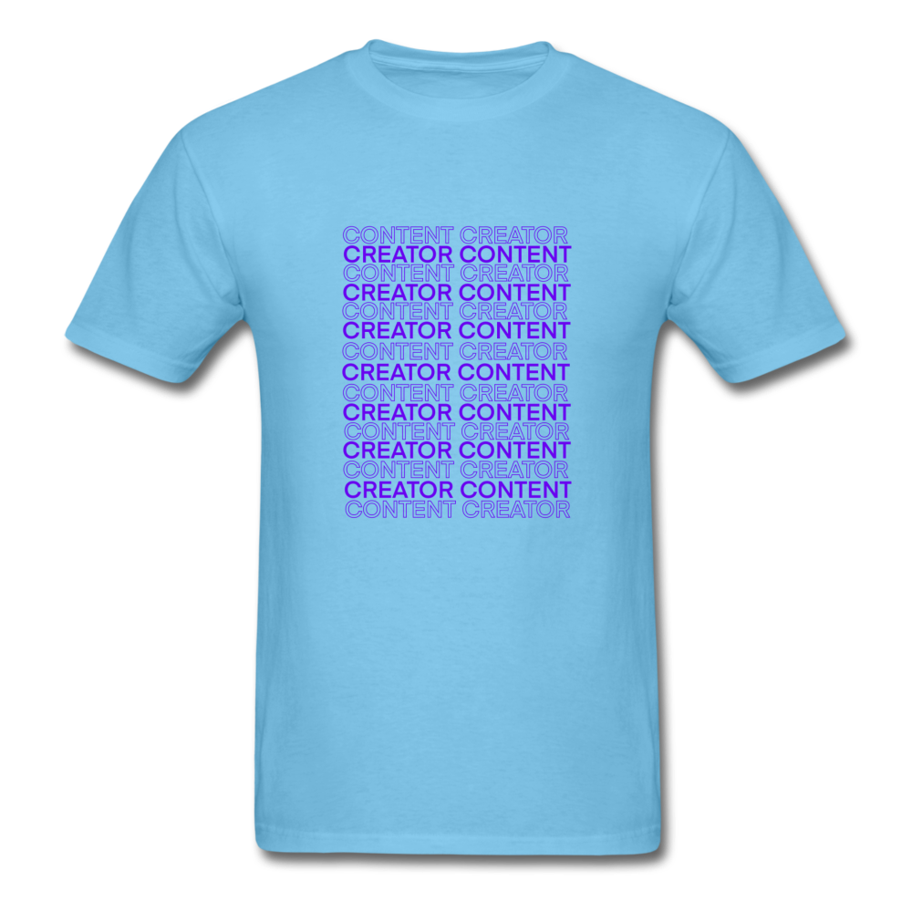 Creator Content tee (purple lettering) - aquatic blue